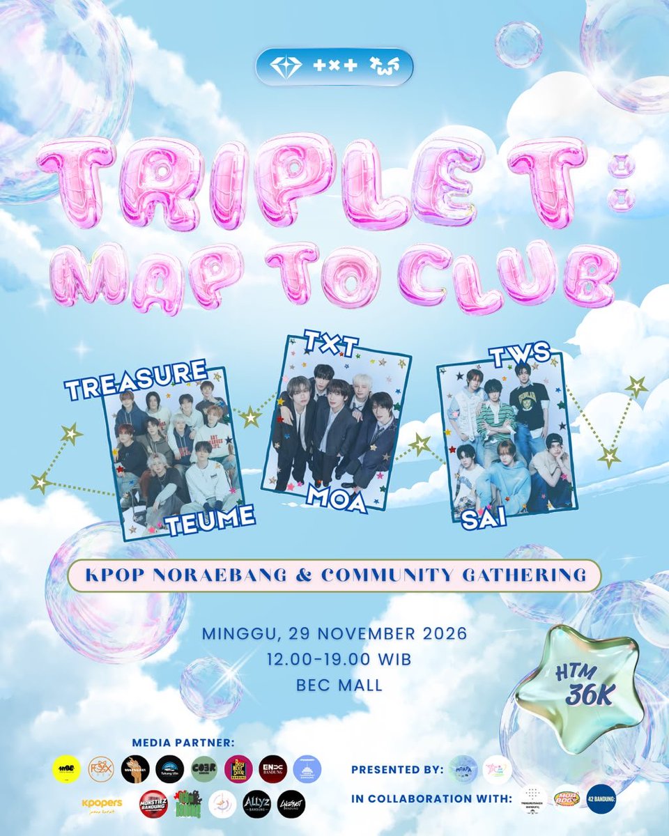 42bandung's tweet photo. Waiting is Over! ✨

Event by @.vialikpop x @.moapa in collaboration with @teumebdg @MOA_Bandung @42bandung

TRIPLE T: MAP TO CLUB 
"One Moment, One Treasure, Forever With Us"

🗓️ Minggu, 29 November 2026
⏰ 12.00 - 19.00 WIB
📍 BEC Mall
🎟️ Rp36.000(include voucher FnB &amp; Goodies) https://t.co/WauEalq77F