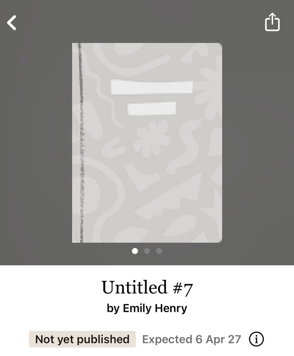 emilyhenryverse's tweet photo. An untitled Emily Henry book has been registered across websites, set to be released on April 6, 2027.

It’s described as “#1 New York Times bestselling author Emily Henry returns with a radiant getaway to remember.” https://t.co/v1BIIIKIxU