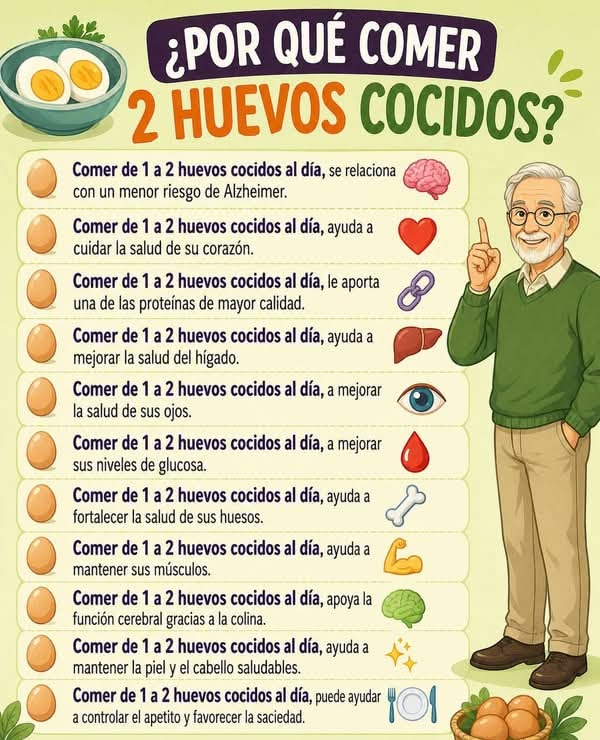 MindBodyIsLife's tweet photo. ¿Por qué comer 2 huevos cocidos?

Comer de 1 a 2 huevos cocidos al día se relaciona con un menor riesgo de Alzh3imer.

Comer de 1 a 2 huevos cocidos al día ayuda a cuidar la salud de su corazón.

Comer de 1 a 2 huevos cocidos al día le aporta una de las proteínas de mayor calidad.

Comer de 1 a 2 huevos cocidos al día ayuda a mejorar la salud del hígado.

Comer de 1 a 2 huevos cocidos al día ayuda a mejorar la salud de sus ojos.

Comer de 1 a 2 huevos cocidos al día ayuda a mejorar sus niveles de glucosa.

Comer de 1 a 2 huevos cocidos al día ayuda a fortalecer la salud de sus huesos.

Comer de 1 a 2 huevos cocidos al día ayuda a mantener sus músculos.

Comer de 1 a 2 huevos cocidos al día apoya la función cerebral gracias a la colina.

Comer de 1 a 2 huevos cocidos al día ayuda a mantener la piel y el cabello saludables.

Comer de 1 a 2 huevos cocidos al día puede ayudar a controlar el apetito y favorecer la saciedad.