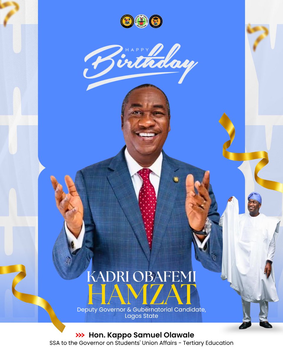 kappozino's tweet photo. I join family, friends, and millions of Lagosians to wish you our Deputy Governor and the Gubernatorial Candidate of Lagos State, Dr. Obafemi Kadri Hamzat, a happy 62nd birthday, we celebrate a true Ọmọ Ẹkọ Pataki. https://t.co/jKHyfy5kQV