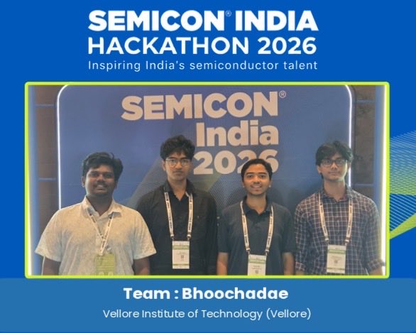 SEMIIndia's tweet photo. 🏆 Celebrating the #Hackathon2026 winners at #SEMICONIndia2026!

For the Applied Materials problem statement, Drift-Sense: AI-Powered Navigation-Error Recovery for Wafer Inspection Tools:
- Winner- 🥇 Team Bhoochadae from Vellore Institute of Technology
- Runner Up 🥈 Team Highest in the Room from KPR Institute of Engineering and Technology

For the KLA problem statement, AI-Based Restoration of Degraded Images for Semiconductor Inspection:
- Winner 🥇 Team Git Push and Pray from Indian Institute of Technology Madras
- Runner Up🥈 Team ForgeX from Vellore Institute of Technology

A celebration of innovation, AI and the next generation of semiconductor talent! 🚀

#SEMICONIndia2026 #Hackathon2026 #Semiconductor #AI #Innovation