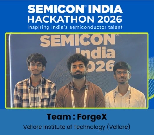 SEMIIndia's tweet photo. 🏆 Celebrating the #Hackathon2026 winners at #SEMICONIndia2026!

For the Applied Materials problem statement, Drift-Sense: AI-Powered Navigation-Error Recovery for Wafer Inspection Tools:
- Winner- 🥇 Team Bhoochadae from Vellore Institute of Technology
- Runner Up 🥈 Team Highest in the Room from KPR Institute of Engineering and Technology

For the KLA problem statement, AI-Based Restoration of Degraded Images for Semiconductor Inspection:
- Winner 🥇 Team Git Push and Pray from Indian Institute of Technology Madras
- Runner Up🥈 Team ForgeX from Vellore Institute of Technology

A celebration of innovation, AI and the next generation of semiconductor talent! 🚀

#SEMICONIndia2026 #Hackathon2026 #Semiconductor #AI #Innovation