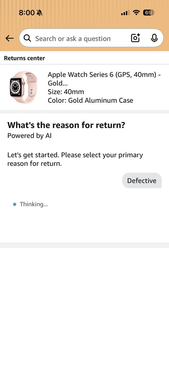 CodingJoe's tweet photo. @amazon Can you fix returns not working? What’s the purpose using AI here? Yesterday nothing happened when I clicked defective and today it just hangs.  Why would you insert AI into a user experience that involves needing to return something that never worked? https://t.co/3BsOnN5l2M
