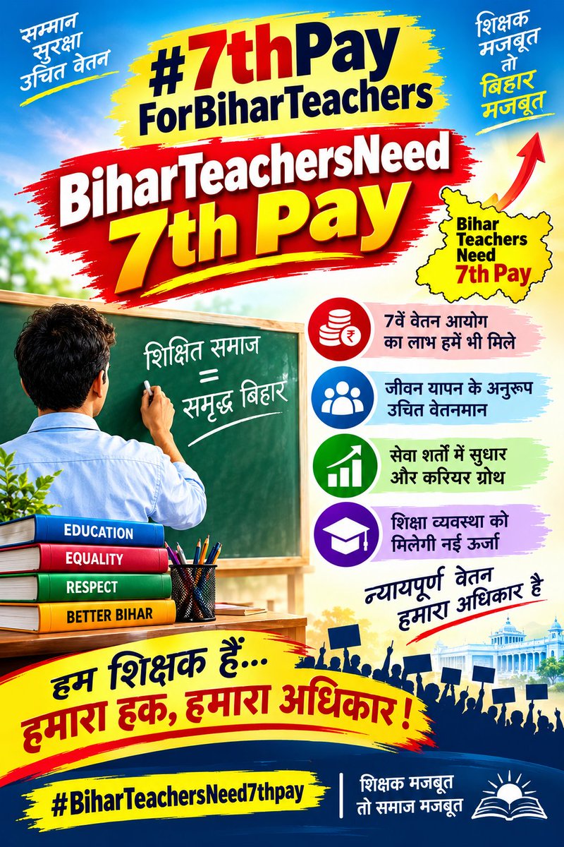 MRAJEETKUMAR2's tweet photo. #7thPayForBiharTeachers
#BiharTeachersNeed7thpay https://t.co/1mbomIPvpX