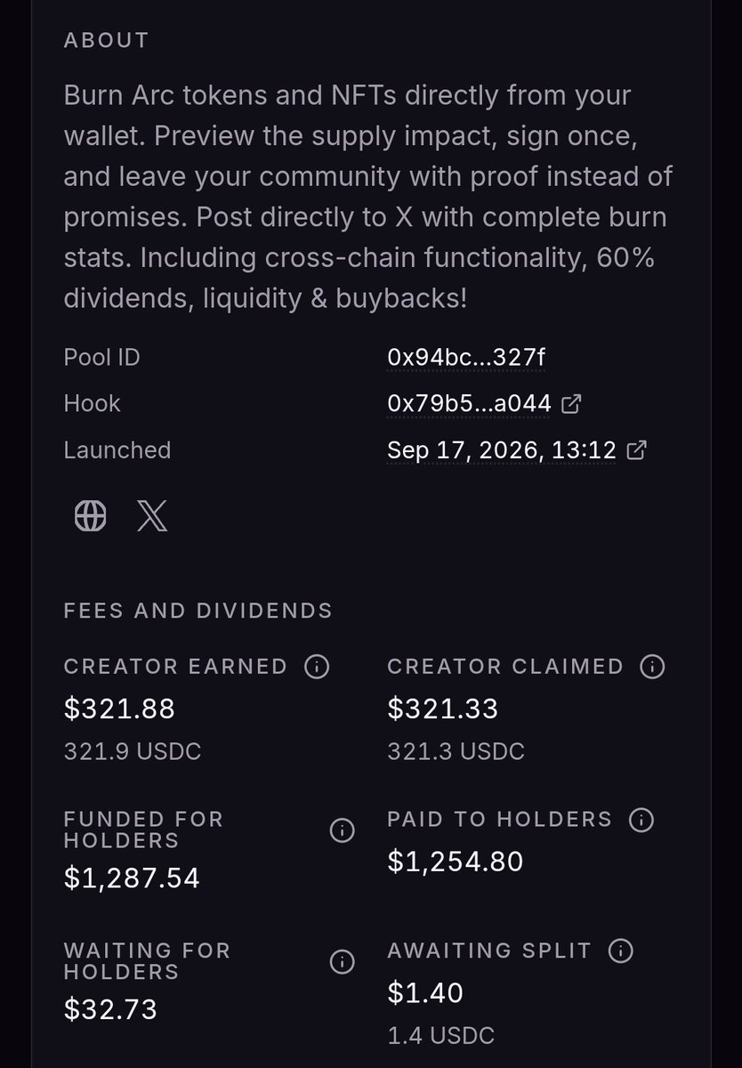 arcincinerator's tweet photo. The $ABURN token structure is VERY long-term safe when combined with utilities.

The chain is two days old.

Once volume comes (and it will), you will see one of the most solid @arc flywheels ever witnessed! https://t.co/PlY1N9Y1mP