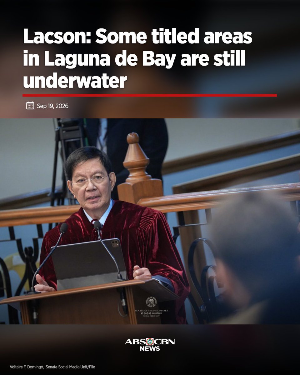 ABSCBNNews's tweet photo. Isiniwalat ni Senador Panfilo Lacson ang nadiskubre ng Philippine Reclamation Authority na 13 land titles sa Taguig City na umano'y 'di awtorisadong lumampas sa Laguna de Bay.
 
Dagdag niya, nagpapatuloy pa rin ang construction sa lawa kahit pinahihinto ito ng DPWH.
 
Buong ulat: https://t.co/oTuebjz0qW