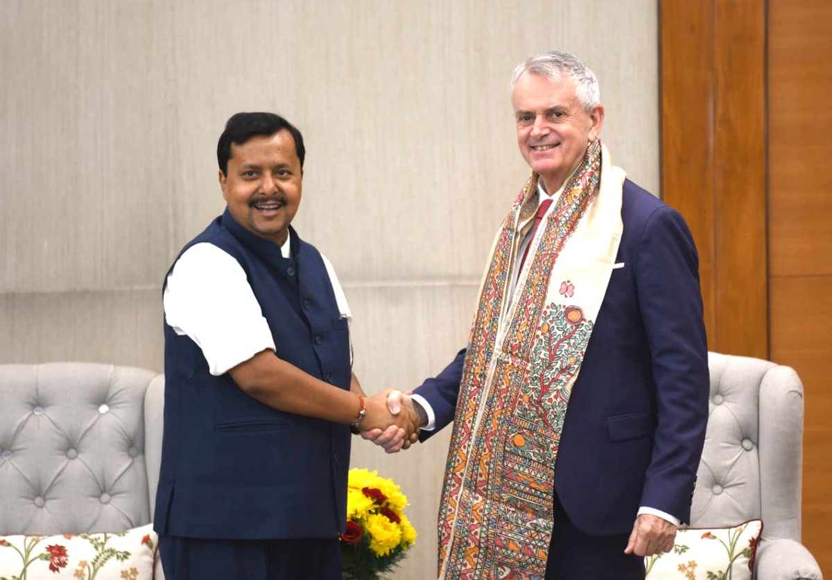 NitinNabin's tweet photo. Met H.E. Christopher Cooter, High Commissioner of Canada to India, at BJP HQ.

I briefed him on the BJP’s grassroots organisation and the ongoing SevaSankalpAbhiyan.

We also discussed the positive momentum in India–Canada relations. He shared perspectives on opportunities for greater cooperation in skilled workforce mobility, mining and energy, education and critical minerals, as well as the recent exchanges of official and sectoral delegations.

We agreed on the importance of further strengthening political, economic and people-to-people ties between our two countries.