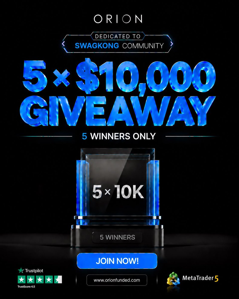 HelloSwagkong's tweet photo. 🚨 5x $10,000 ACCOUNT GIVEAWAY 🚨

🔹Follow @Orionfundedcom @OrionAffiliates @helloswagkong 

🔹Like &amp; Repost

🔹Like &amp; Repost Quoted Post

🔹Tag 3 Traders

50% off using my code "SwagKong50" for your 1st purchase https://t.co/0JjbMijIkA