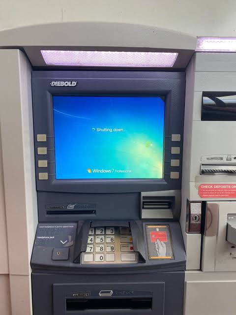 ImamLinux's tweet photo. So some banks ATM Machines are still running on windows 7 😳😧?

Drop the attack they are vulnerable to in the comments section.

Me: Jackpotting and possible remote code execution. https://t.co/PBEWnxpcj0