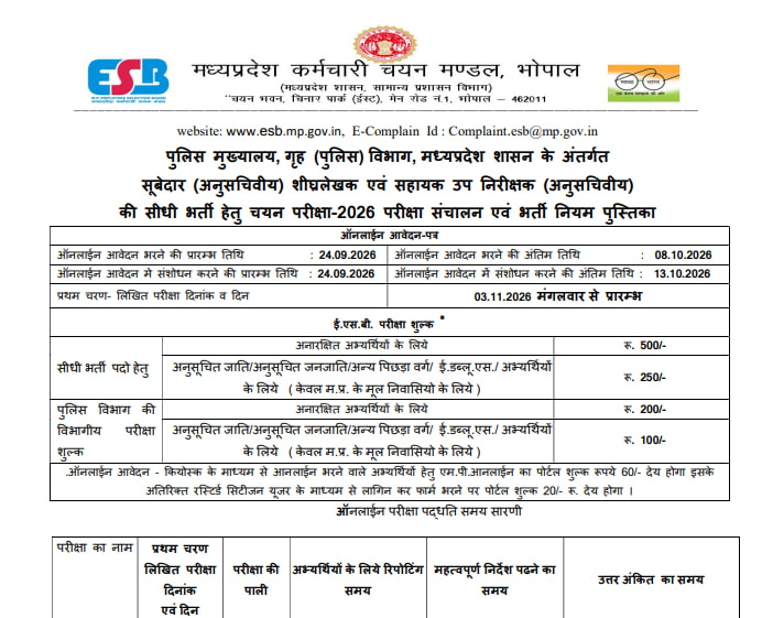 Indiasarkari12's tweet photo. **MPESB MP Police Subedar (Steno) and ASI नई 2026 **🔔
➡️ Start Date : *24 September 2026* 👈
➡️ Last Date: *08 October 2026* 👈
➡️ Total Post: * 655 * 👈
#IndiaSarkariNaukri #MPESB #Police #ASI #subedar
Click to More Details & Apply Online 👇
https://t.co/OOe2t5jKuc https://t.co/mCuHkaCCFa