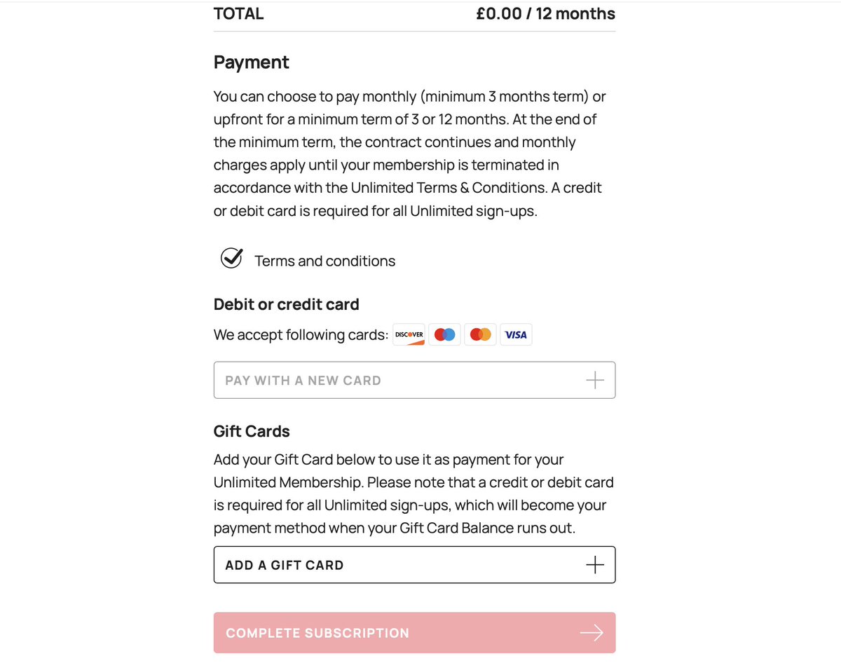 gavsky's tweet photo. @cineworld I'm attempting to renew my lapsed Unlimited subscription (will be my 3rd one). I've applied a  code to cover full payment for a year, when I try to progress, the Complete Subscription button doesn't activate/work. Ditto for the credit card button. Can someone help https://t.co/Hn9vBkTHyR