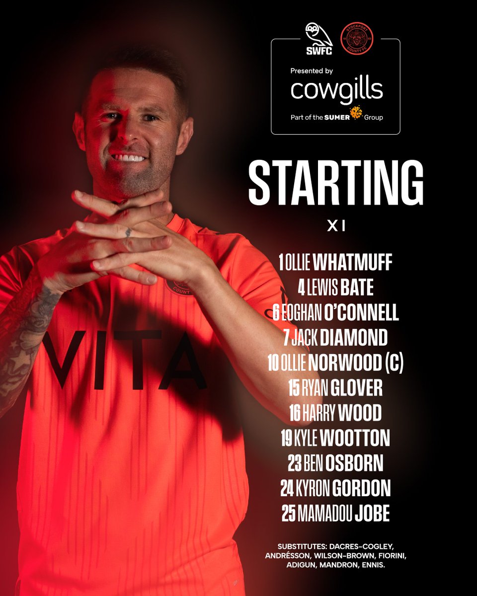 StockportCounty's tweet photo. 📋️ How the Hatters line up at Hillsborough this afternoon 🟠⚫️

One change for County as Mamadou Jobe comes in for a full debut in place of Ethan Pye, who misses out through illness.

#StockportCounty https://t.co/7mNplls0fU