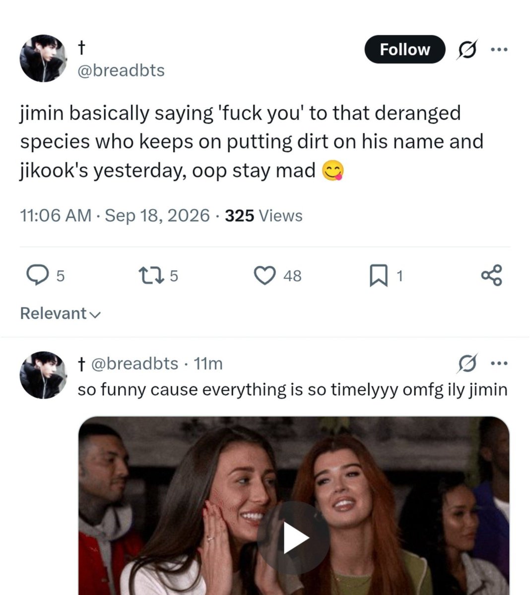 softspotforkv's tweet photo. your fav literally admitted himself that he's chronically online and accidentally followed a tae fan account and yesterday even your own cult said your fav mimi is chronically online mfcking loser try something else https://t.co/a8fxHEF0om