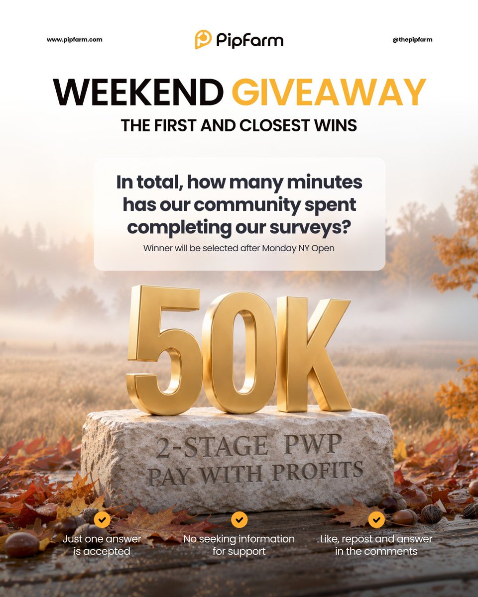 thepipfarm's tweet photo. 🎁 WEEKEND GIVEAWAY 🎁

💡 We're unpacking two years of your survey answers in our Discord, one insight at a time.

❓ In total, how many minutes has our community spent completing our surveys?

🎁 50K 2-Stage PWP Challenge.

To enter:
👇 Comment one answer only
❤️ Like
🤝 Follow
🔁 Repost

Closest guess wins. Entries close at the New York open on Monday.