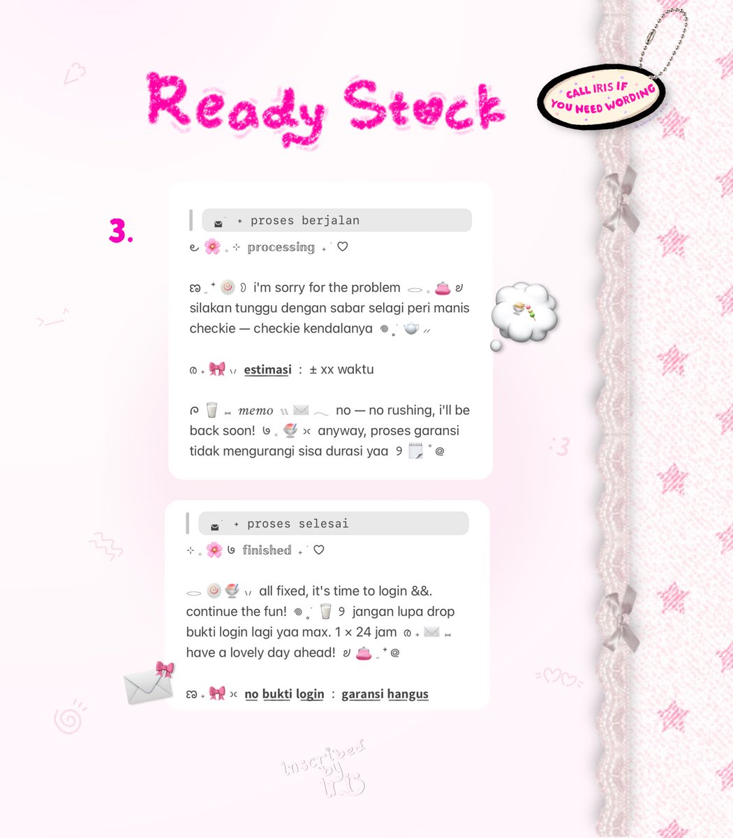 wordinh's tweet photo. ⠀
tap repost juseyo  ♡%

🛝🍦  back in stockie  ..  < BUNDLE : PROSES GARANSI TEMPLATE WORDING >  🥛🎀  only 9.500 coins / bundle!  🛼🍎  scrollie — scrollie to see more  🌟👛  enjoy picking!  🌸🥢

warranty rs ready stock #bealanja https://t.co/88bAPP7RRR