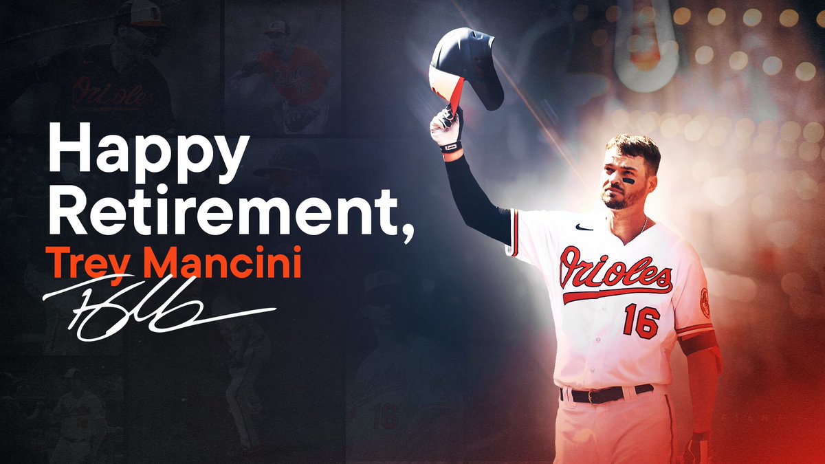 Orioles's tweet photo. Tune in today at 1:30 p.m. for Trey Mancini's retirement press conference!

🎥 https://t.co/UrZwtqK6U8 https://t.co/AeLPjmxoSW