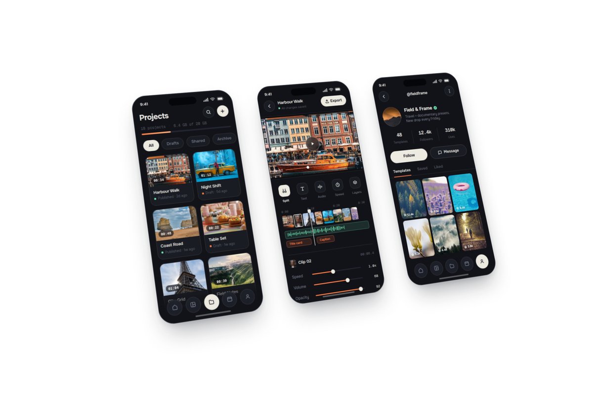 alidalton's tweet photo. Three screen flow for a B2C video editing app 🎥 https://t.co/ADIruAH30Q