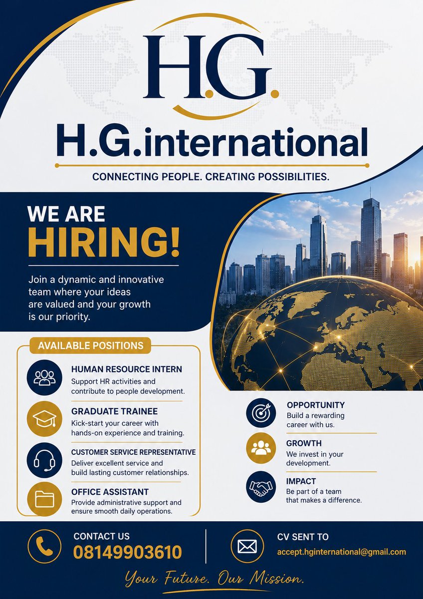 MrClark4's tweet photo. We are Hiring!!!
We are Hiring!!!
Send CV to accept.hginternational@gmail.com
@job https://t.co/FeLnQ6wuFJ