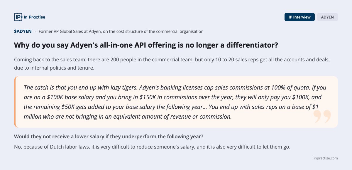 _inpractise's tweet photo. Former VP Global Sales at Adyen on the comp cap that creates $1m-base lazy tigers ($ADYEN) https://t.co/LX42grarw1