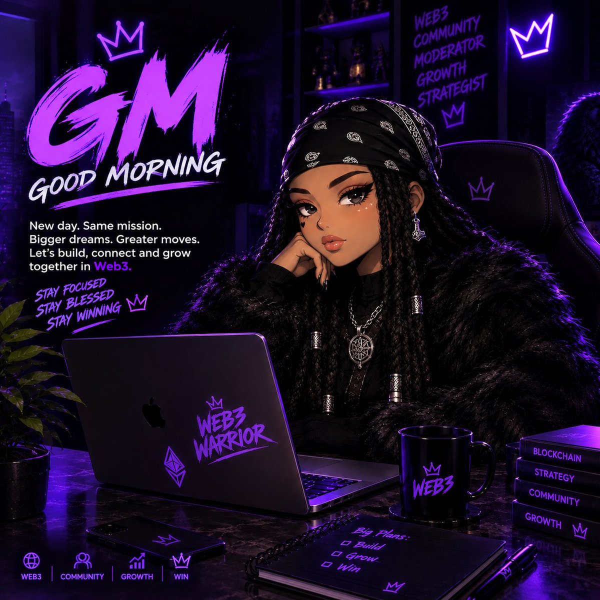 web3warrior004's tweet photo. GM 👑 Good morning. New day, same mission. Bigger dreams, greater moves. Let’s build, connect, and grow together in Web3. Stay focused, stay blessed, stay winning. https://t.co/KiGrw7rFe7