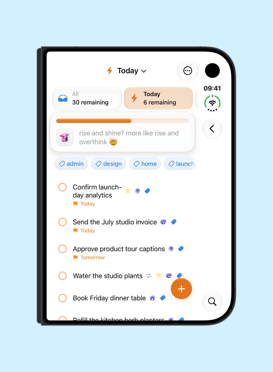 wellscode's tweet photo. The apps are coming together nicely for the iPhone Duo! Here's how Orbit and Beacon look so far. Still deciding what to do with the floating plus button in Orbit - since it's draggable to insert tasks anywhere, not sure it can go in the right toolbar.

TestFlight sign ups at https://t.co/hJxm3n4rGi! 🚀