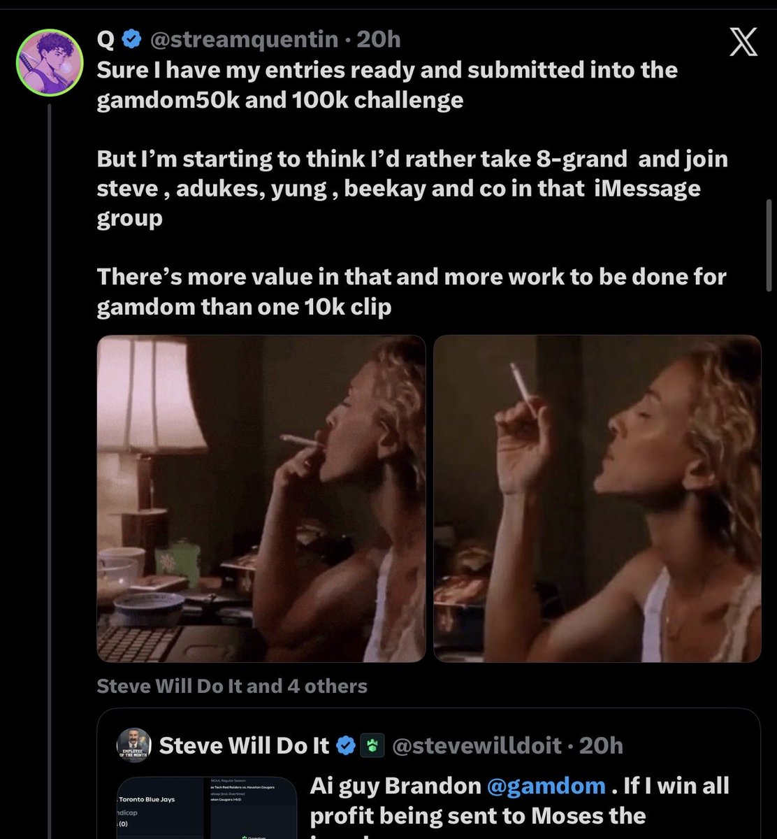 streamquentin's tweet photo. Just reposted this short-film promo video onto Instagram as a reel 🎞️

Here → https://t.co/NC9jxC1215

…. I hope to do more as a staff at  @gamdom  beyond just making Ai and UGC short clips one time  

gamdom to #1 ✊🗿 https://t.co/tBr3JosDHx
