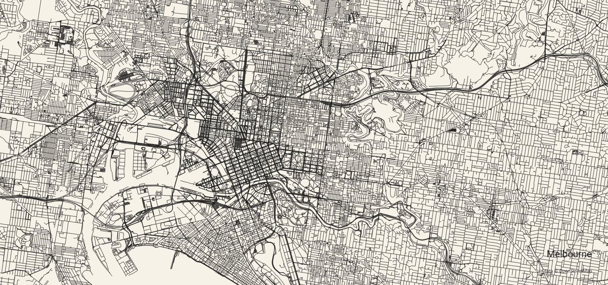 simongerman600's tweet photo. This amazing little tool simply draws all streets in any city you want. As examples here are the town I grew up in (20k residents) and the city I live in (5M residents). Have a play with it. The exported screenshots make great desktop backgrounds. Source: https://t.co/GmEQnq8ALj https://t.co/vaFgzyCayN
