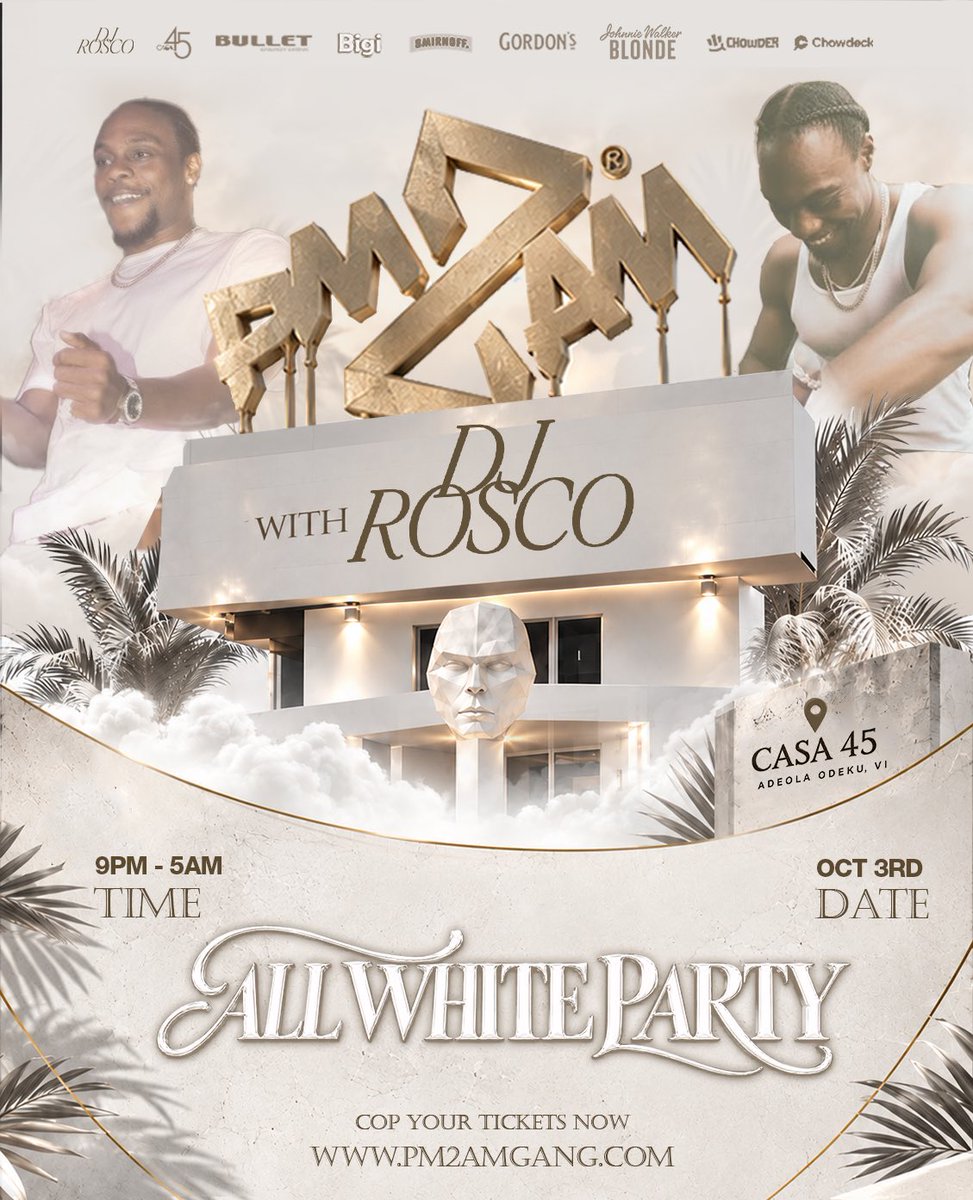pm2am_'s tweet photo. No party like a Rosco party. 🤍

October 3rd, we’re going ALL WHITE at Casa 45 with DJ Rosco. 

Come dressed to impress. 🥂

Ticket in link bio! 🤍 https://t.co/F7MWynzxW5