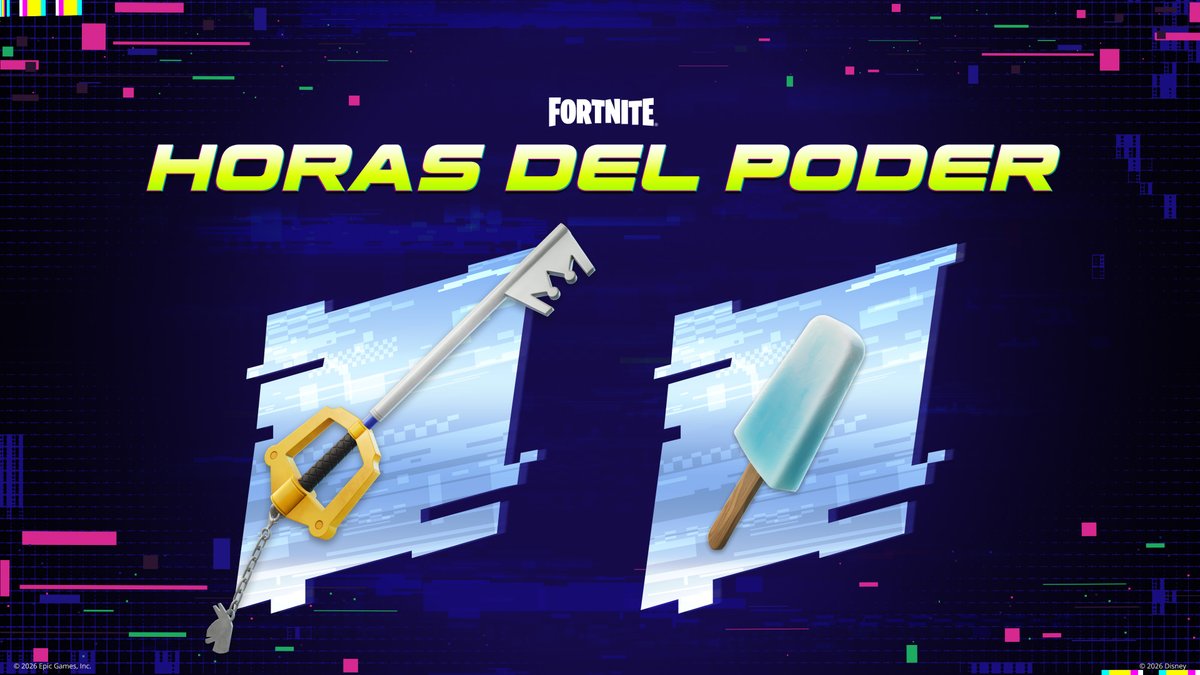 Fortnite_ES's tweet photo. ¡Prepárate para responder a la llamada de Kingdom Hearts! 👑🖤

🗝️ Cadena del reino y helado de sal marina en el autobús
🚀 Espíritus hackers potenciados
⏰ Las horas de poder comienzan a las 12am MX / 3pm AR / 8pm CEST y se repiten a las 7pm MX / 10pm AR / 3am CEST (día siguiente).