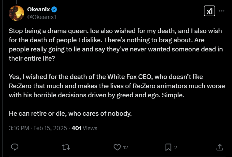 ChibiReviews's tweet photo. "I've never threatened White Fox Staff or wished for their death"

This you? https://t.co/rdf6otnSyL