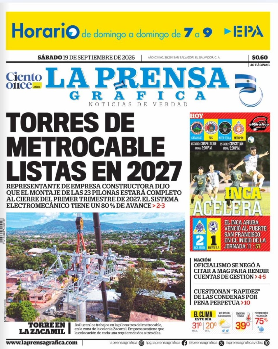 ChambitaMonge's tweet photo. #LaPortada
Periódicos de El Salvador, 19/09/2026 https://t.co/SP2QAeYqUc