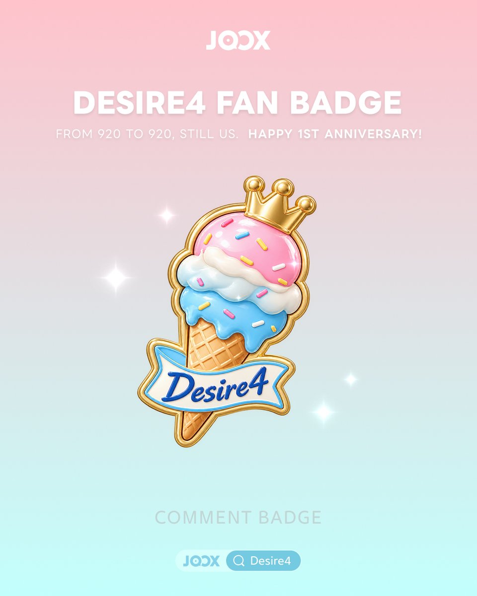 JOOXTH's tweet photo. Happy 1st Debut Anniversary to Desire4! 🎉 The anniversary single "敢不敢" is now on JOOX ❗️

This is a song about courage and finding answers.
From 920 to 920, thank you for being with them every step of the way, building a kingdom from the ground up, one brick at a time.

🎁 Search for “Desire4” on JOOX and unlock exclusive surprises and rewards! 🎁

1️⃣ Surprise Alert! Desire4 will be popping up in the "敢不敢" comment section! 💬
Leave a comment and interact on JOOX. The JOOX VIP user with the most-liked comment (TOP 1) will win a Desire4 signed photo! 📸
⏰ Pops Up Time: Sep 20, 2026 | 17:00–17:30 (UTC+8)
📍 Location: JOOX App – "敢不敢" Comment Section

2️⃣ 1st Anniversary Limited Fan Badge "Dreamy Ice Cream" 🍦
Follow Desire4 and collect the exclusive fan badge. Complete listening missions and upgrade your badge to Level 10 to unlock it automatically. The fan ranked No.1 on the badge leaderboard at the end of the campaign will receive a Desire4 signed photo! 📸

3️⃣ Support "敢不敢" on the #JOOXTOPMUSICCHART and Win a Signed Photo 👑
From now until Oct 11, stream "敢不敢" on the #JOOX TOP MUSIC CHART and help it climb the Weekly Chart to unlock exclusive https://t.co/6Blq3bm0YP the end of the campaign, the No.1 user on the JOOX TOP MUSIC CHART Fan Support Ranking will win a Desire4 signed photo! 📸

4️⃣ Desire4 1st Anniversary Limited Snap Card Is Coming Soon! Stay tuned!

#黃星 #邱鼎傑 #李沛恩 #江衡
#EliotHuang #KipukaQiu #SeekyLi #OceanJiang
#垂涎 #Desire4 #敢不敢 #STILLUS
#JOOX #JTMC