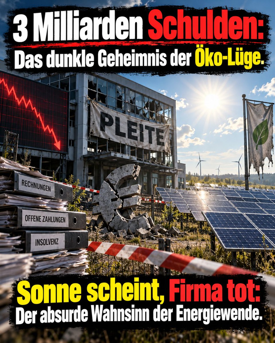 Bernd_Kaiser_BD's tweet photo. Das grüne Wirtschaftswunder in Reinkultur! 🚀📉

Noch im März 2026 ließ sich der Hamburger Solar-Gigant Enerparc für ein frisches Finanzierungspaket von sage und schreibe 1 Milliarde Euro feiern. 
Nur sechs Monate später folgt der harte Aufprall in der Realität: 
Insolvenz. 
Im Gepäck? 
Satte 3 Milliarden Euro Verbindlichkeiten. 
Das muss man in so kurzer Zeit erst einmal hinbekommen. Chapeau!

Eigentlich sollte man meinen, dass bei 5,5 Gigawatt Leistung und über 500 Solarparks am Netz ununterbrochen die Kasse klingelt. 
Doch die planwirtschaftliche Energiewende offenbart hier ihre ganze Absurdität: 
Wenn die Sonne scheint, produzieren alle gleichzeitig. 
Die Netze verstopfen, die Börsenpreise stürzen tief ins Minus und die Betreiber zahlen am Ende drauf, um ihren ach so sauberen Strom überhaupt loszuwerden. Resultat? 
Solarparks werden bei bestem Sonnenschein freiwillig abgeschaltet. 
Jede produzierte Kilowattstunde ist ein garantiertes Verlustgeschäft. Angebot und Nachfrage? Im Wolkenkuckucksheim in Berlin völlig unbekannt.

Der Absturz von Enerparc ist kein tragischer Einzelfall, sondern das vorhersehbare Resultat einer ideologischen Geisterfahrt, die Marktgesetze völlig ignoriert. 
Milliarden fließen blind in neue Erzeugungskapazitäten, während der Bau von Speichern und Netzen massiv hinterherhinkt. 
Jetzt fallen die Dominosteine: 
Auch wichtige Schwestergesellschaften wie der Generalunternehmer Pvwerk rutschen in die Insolvenz. 
Hunderte Mitarbeiter baden nun die Fehlkalkulationen aus.

Während die Insolvenzverwalter versuchen, die Reste aus 90 halbfertigen Projekten zusammenzukehren und Investoren bereits wie die Geier kreisen, feiert man sich in der Politik wahrscheinlich weiterhin für fantastische Ausbaurekorde auf dem Papier.

Ein System, das sich selbst kannibalisiert – und bei dem die Bürger über Steuern und Netzentgelte am Ende die Zeche zahlen. 
Aber hey, Hauptsache, die grüne Statistik stimmt! 🌞💸

#Enerparc #Energiewende #Photovoltaik