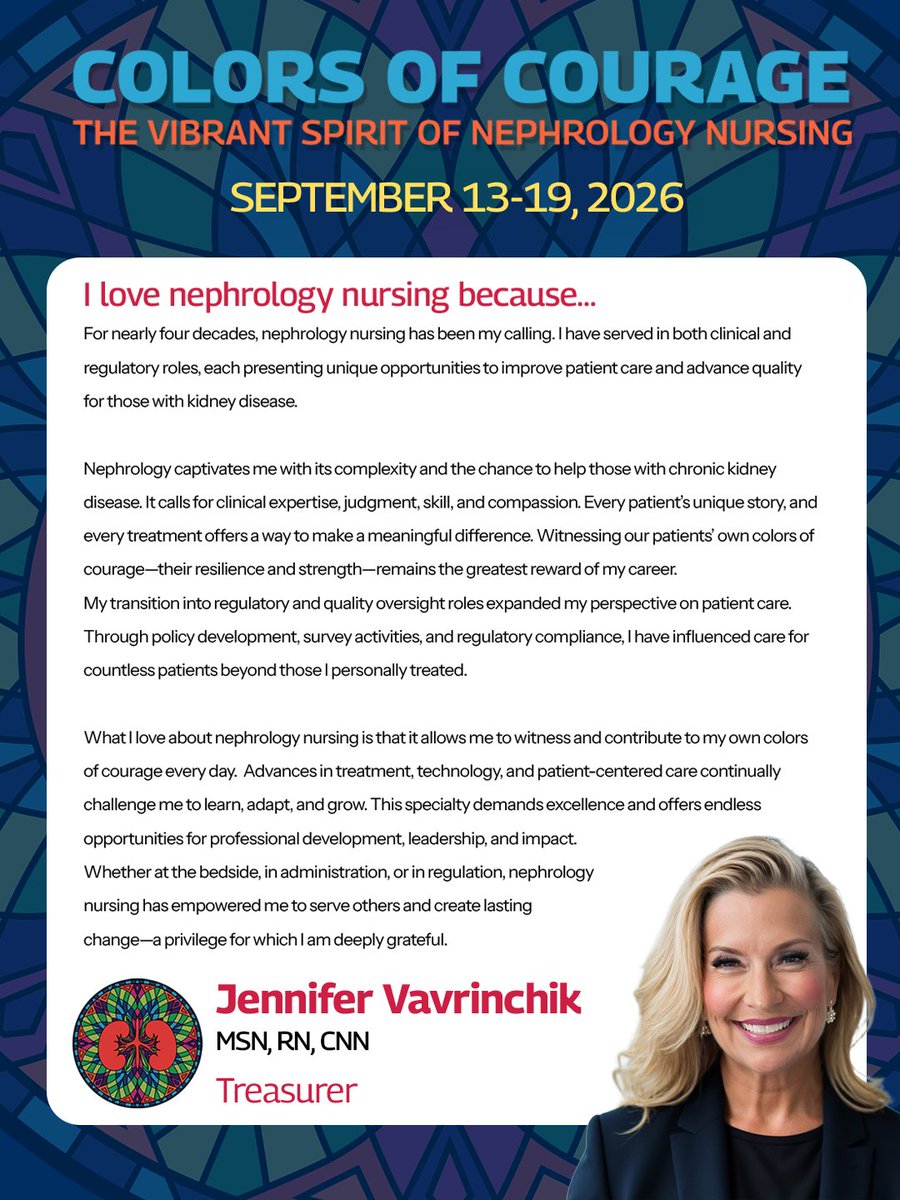 ANNAnurses's tweet photo. Why do you love nephrology nursing? Here's why National Treasurer, Jennifer Vavrinchik, loves it. #NNW26 #ANNAFall26 https://t.co/50xOmykD6z