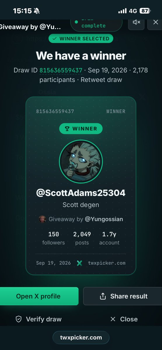 Yungossian's tweet photo. Congrats @scottadams25304 send me a dm https://t.co/cbyRGfCQXt