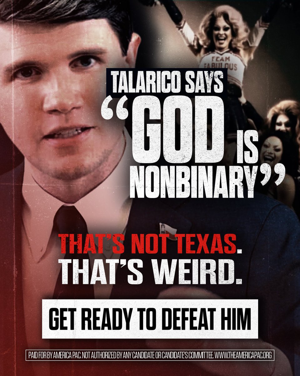 america's tweet photo. God, country, football. That's Texas. Talarico says God is nonbinary. That's NOT Texas, that's weird. Stand up for Texas values and make a plan to VOTE!