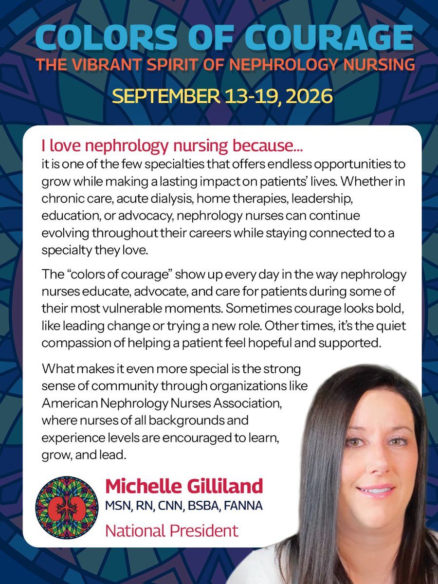 ANNAnurses's tweet photo. Why do you love nephrology nursing? Here's why ANNA National President, Michelle Gilliland, loves it. #NNW26 #ANNAFall26 https://t.co/wfQounXcFd