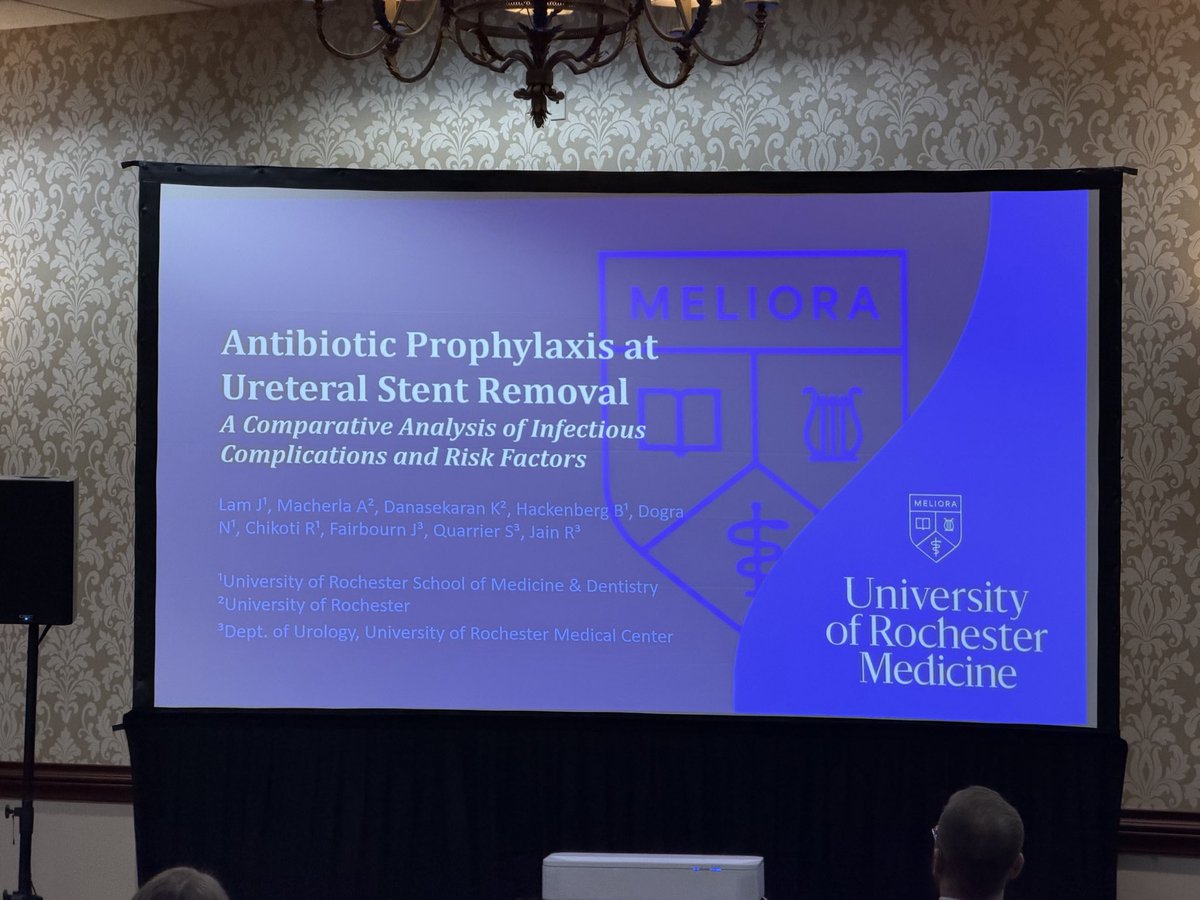 urmed_urology's tweet photo. Justine Lam @URochester_SMD presents at #NSAUA26 her work on #antibiotics and stent removal complications - 59% fewer #UTIs with 72hr peri-removal abx! https://t.co/Tk8xLXHnzJ