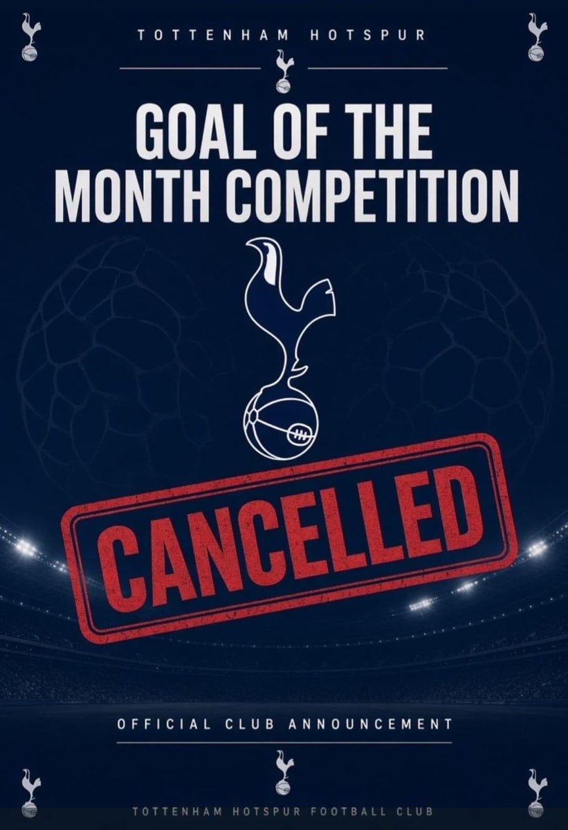 RedCannonCrew's tweet photo. 🚨 BREAKING 🚨

Spurs official club statement:

“We have cancelled our goal of the month competition due to scoring zero goals” https://t.co/a5A7dQiph8