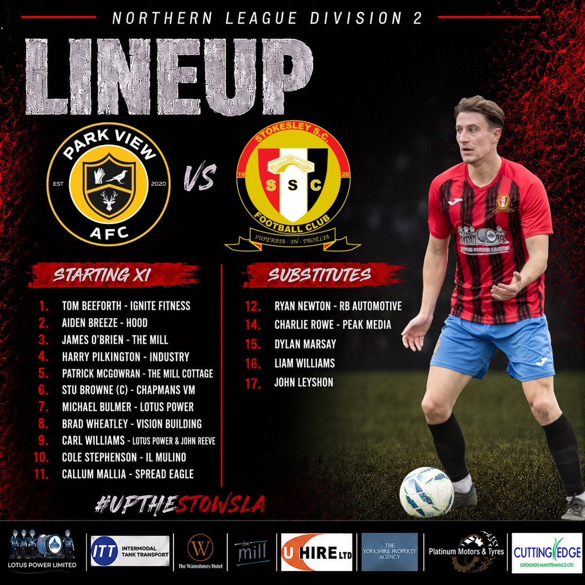 StokesleySCFC's tweet photo. Here’s how we line up this afternoon at The Riverside ⚽️

#UPTHESTOWSLA

🔴⚫️ https://t.co/afSlnwgNrB