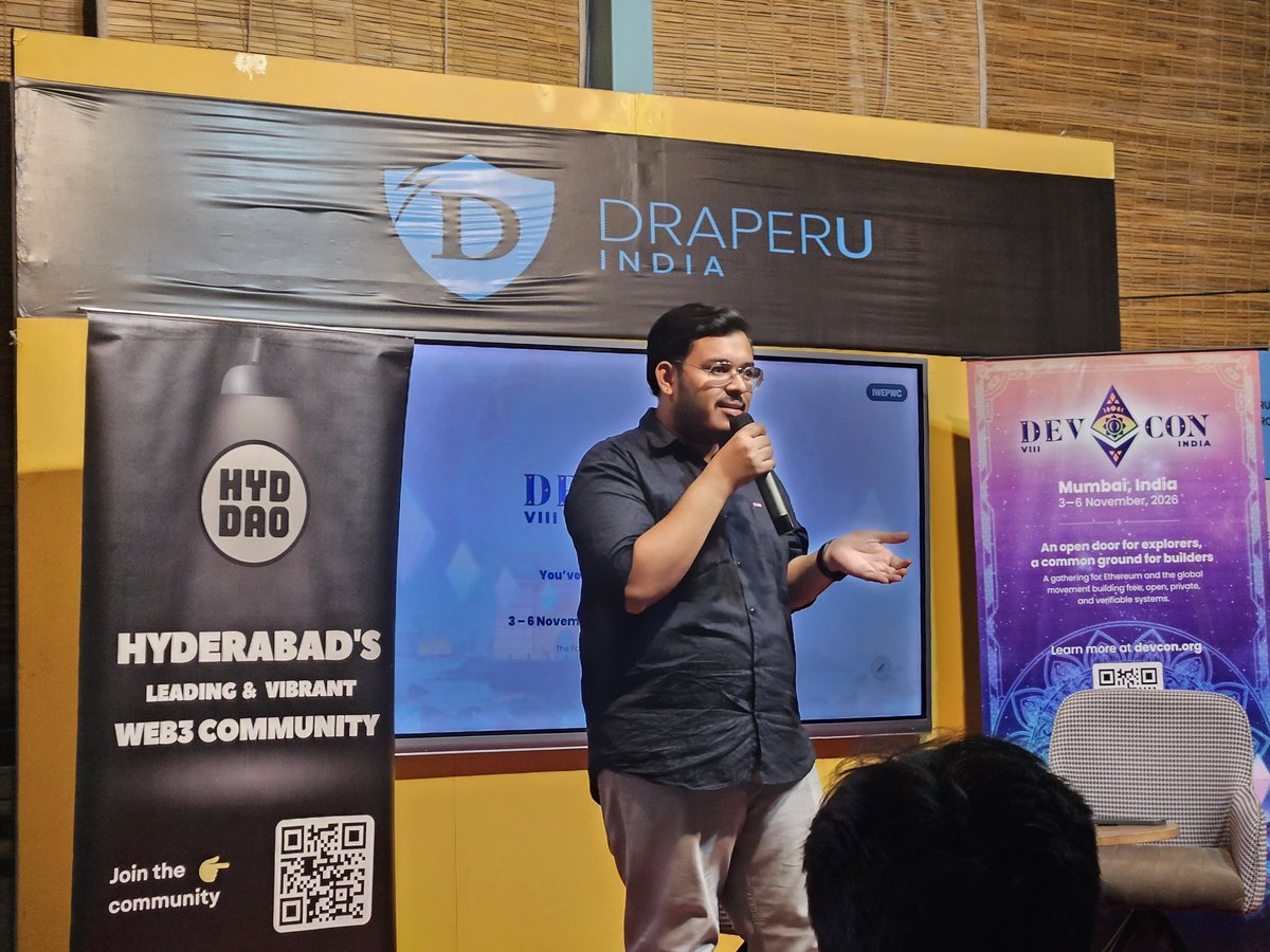 DaKaufeeBoii's tweet photo. POV: you came to a Web3 meetup “just to see what it’s about” and left wanting MORE.

Currently at @draper_u Hyderabad. A great experience meeting the coolest people from @hyderabaddao, @ETHGlobal, and @EFDevcon. 

Looking forward to more like this!

Made me feeling like: https://t.co/8YFTMXbmw3