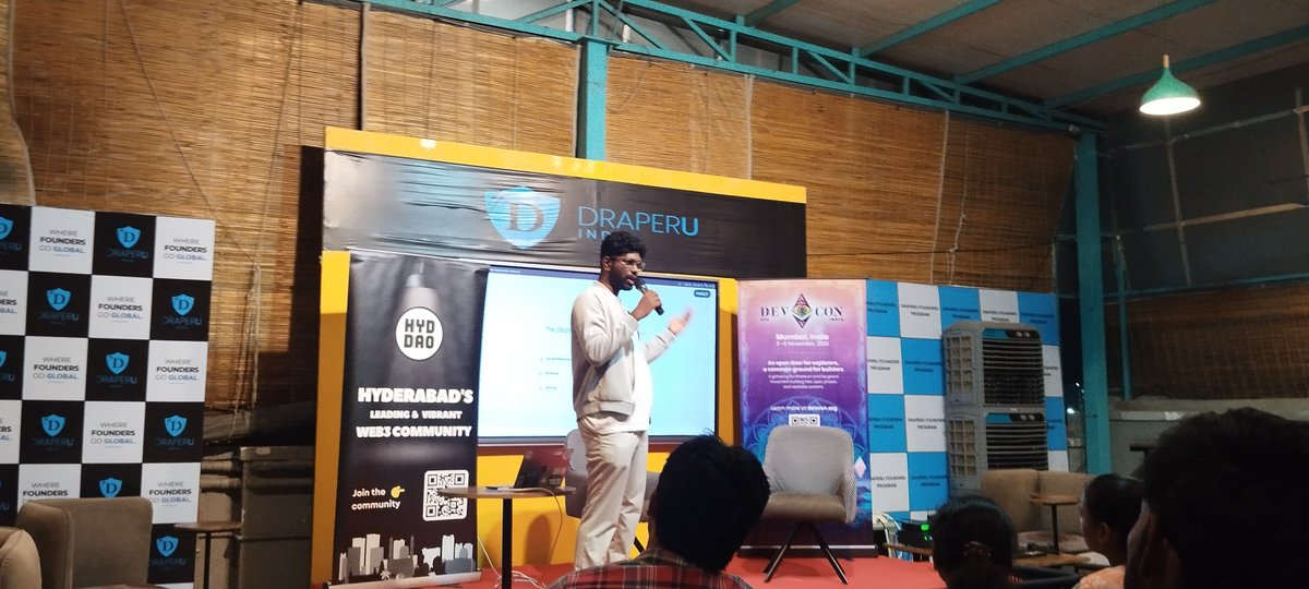 DaKaufeeBoii's tweet photo. POV: you came to a Web3 meetup “just to see what it’s about” and left wanting MORE.

Currently at @draper_u Hyderabad. A great experience meeting the coolest people from @hyderabaddao, @ETHGlobal, and @EFDevcon. 

Looking forward to more like this!

Made me feeling like: https://t.co/8YFTMXbmw3