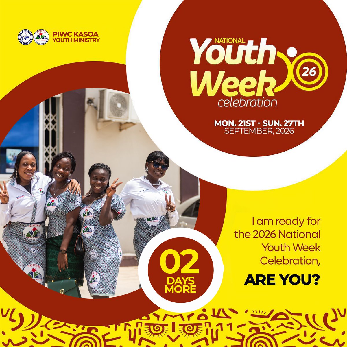 Piwc_Kasoa's tweet photo. THE WAIT IS ALMOST OVER!
The excitement is building, and we are getting closer to an unforgettable National Youth Week Celebration!
The countdown is getting shorter but exciting.
2 DAYS… ARE YOU READY?
#PiwcKasoa | #TheSpecialChurch | #APeopleUnleshed | #YouthWeek | #NYWC26 https://t.co/dxSv0QAHyH