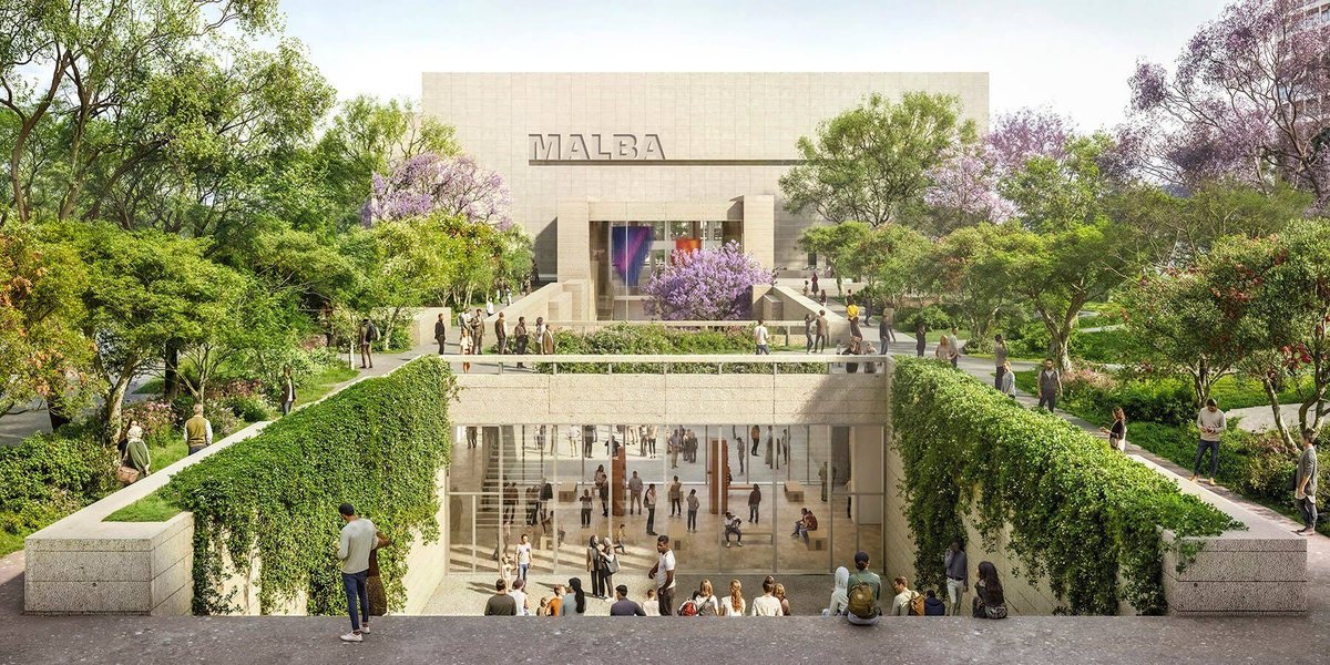 flaneurbano's tweet photo. Finalmente se presentó el proyecto de ampliación del MALBA. El estudio de la mexicana Frida Escobedo diseñará la obra subterránea bajo Plaza Perú que sumará cerca de 8000 m2 para duplicar la superficie del museo. Con inicio de obras previsto para 2027, la inauguración se proyecta para 2029/2030.