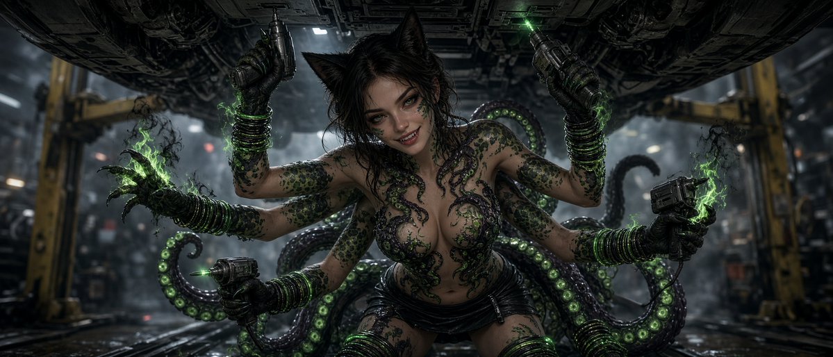 Shadoweir's tweet photo. "QT your Mechanic"
Your best kept secret, she's the only thing holding it all together...
#DemonAni #catgirls #tentacles #aliens https://t.co/oN0nzVqfju