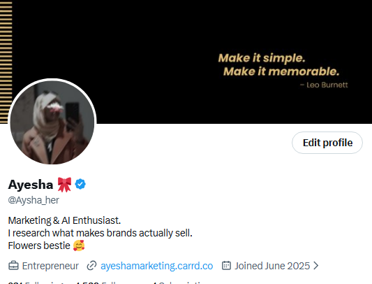Aysha_her's tweet photo. I'm 22.
Building in marketing +AI 

Looking to connect with more builders and marketing people.
Drop what you do let's connect!👋 https://t.co/69dTGKX1z2