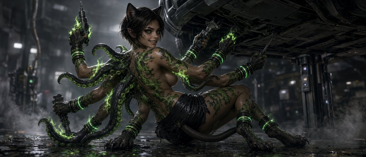 Shadoweir's tweet photo. "QT your Mechanic"
Your best kept secret, she's the only thing holding it all together...
#DemonAni #catgirls #tentacles #aliens https://t.co/oN0nzVqfju