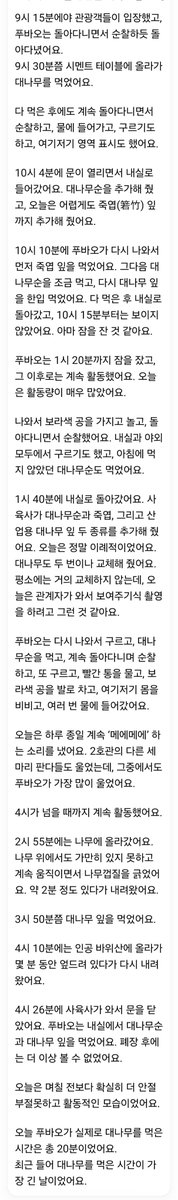 mzq3x_ylp29's tweet photo. 9.19 오늘 푸바오의 생활 상황을 소개합니다.

푸바오가 발정기에 들어간 것이 분명해 보여요. 그런데 센터는 인정하지 않고 있어요.

방금 가임신을 끝냈는데, 또 발정이라니 이게 무슨 일인가요?

생물학적 원리에 전혀 맞지 않아요.

#푸바오 #fubao #福宝 #선수핑 https://t.co/QgKp4DyGL8