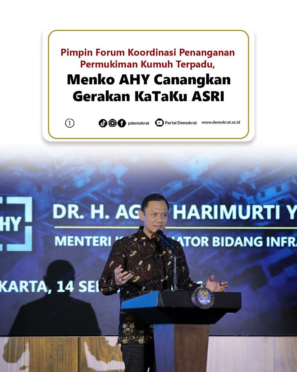 DPCDemokratLA's tweet photo. AHY menegaskan bahwa Gerakan KaTaKu ASRI (Kampung Tanpa Kumuh: Aman, Sehat, Resik, dan Indah), pemerintah mendorong langkah bersama untuk menghadirkan lingkungan permukiman yang lebih layak, sehat, nyaman, dan berkelanjutan.

#ahy #katakuasri #demokrat https://t.co/4cEyadHF4E