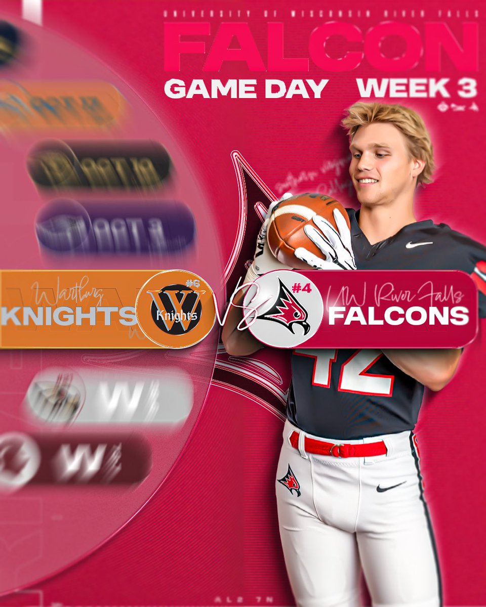 UWRFFootball's tweet photo. And here we go. 

🆚 Wartburg College Knights 
🏟️ Walston-Hoover Stadium 
📍 Waverly, IA
🕐 1 pm
📺 American Rivers Sports Network

#falconfootball https://t.co/ZAK6Gz60dv